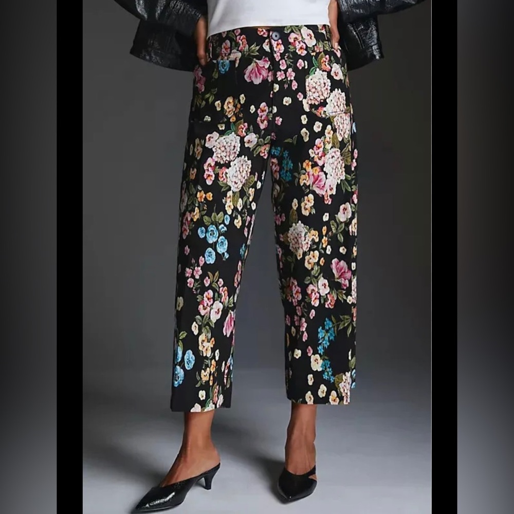 Anthropologie Floral Black Pants